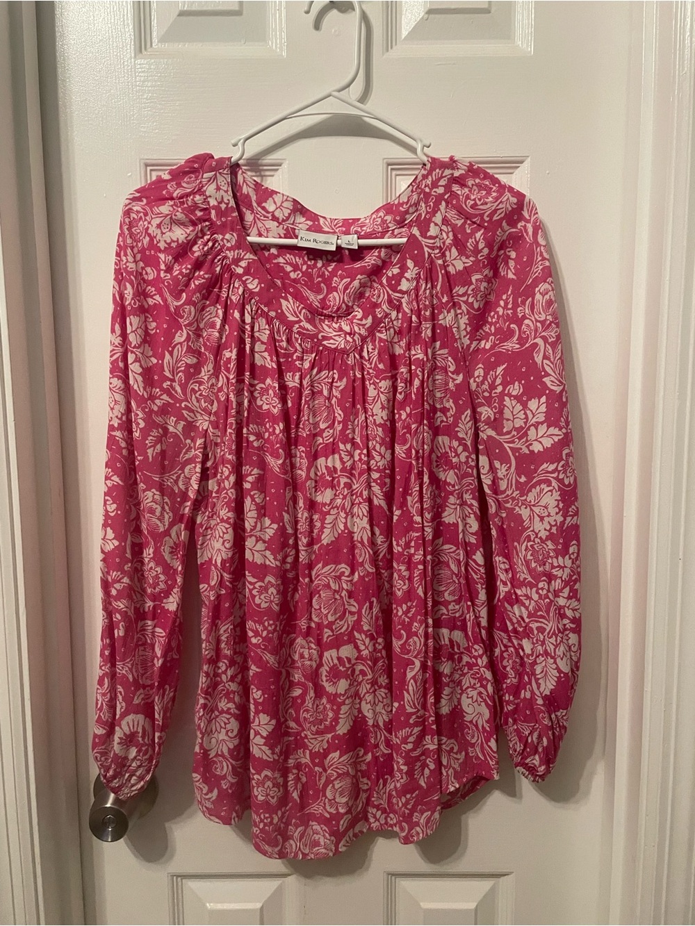 Kim Rogers Hot Pink & White Floral Peasant Blouse